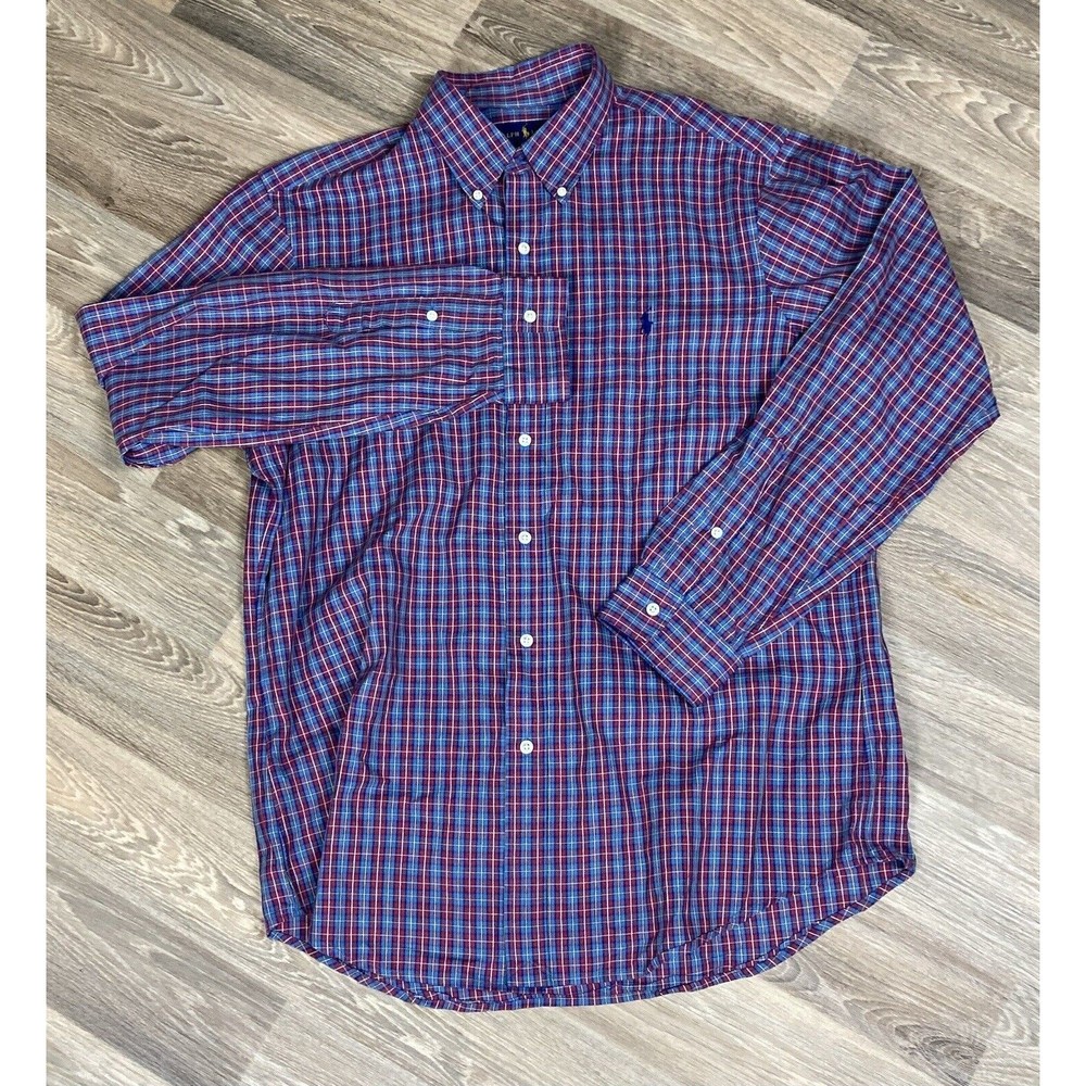 Ralph Lauren Button Down Plaid Shirt Long Sleeve Men’s Size Large Red